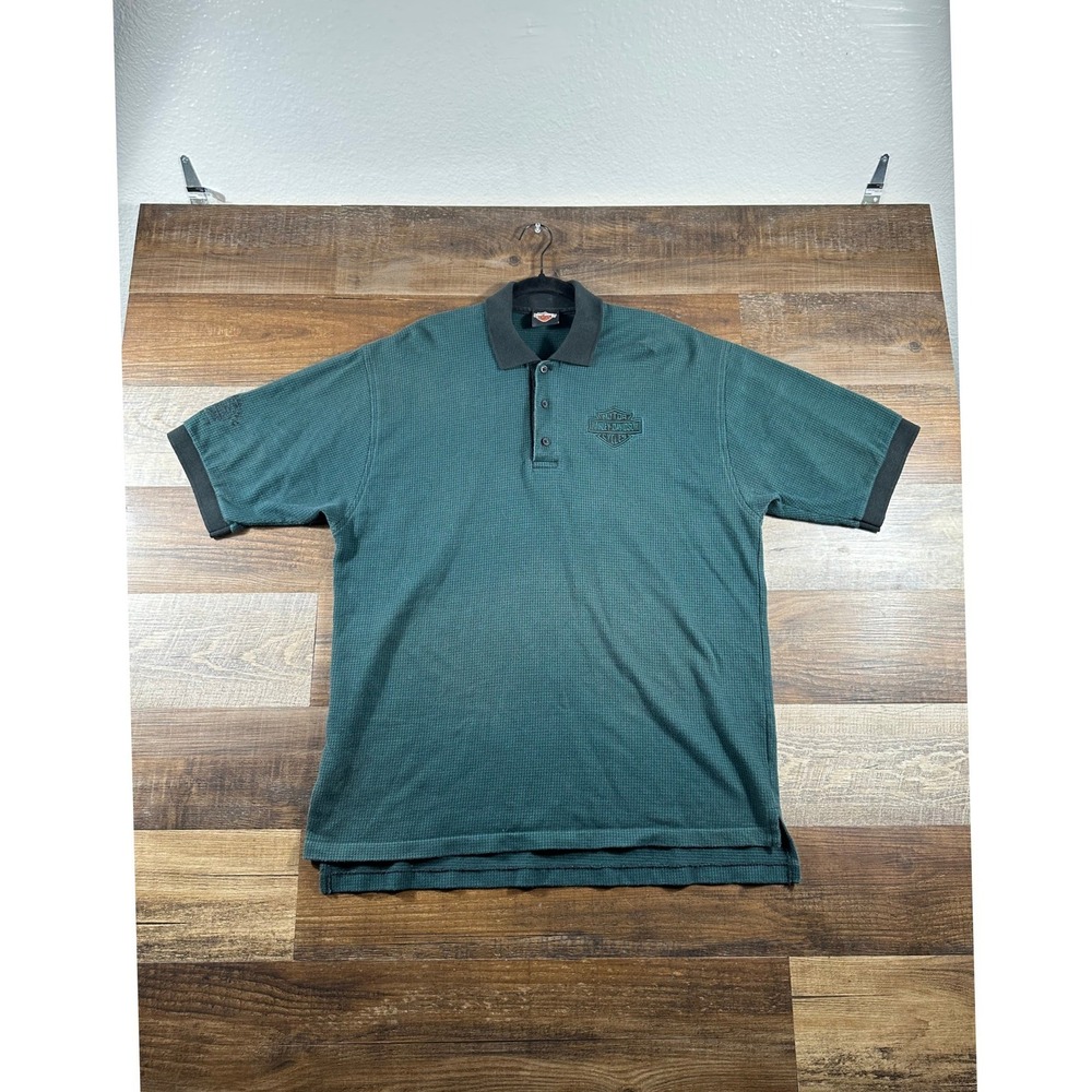 Harley-Davidson Mens XXL Green Waffle Knit Polo Shirt Mesa AZ Made in USA